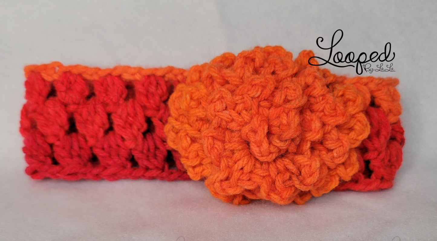 Diadema de triple concha naranja degradada con flor de naranja - Disponible ahora