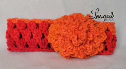 Gradient Orange Triple Shell Headband w/ Orange flower- Available Now