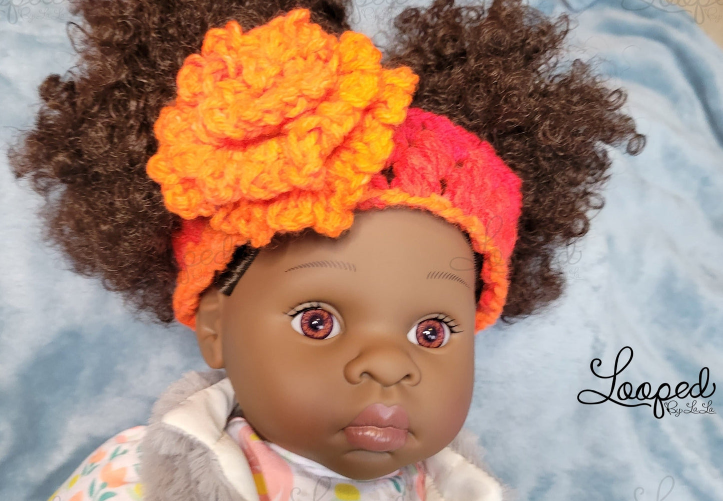 Gradient Orange Triple Shell Headband w/ Orange flower- Available Now